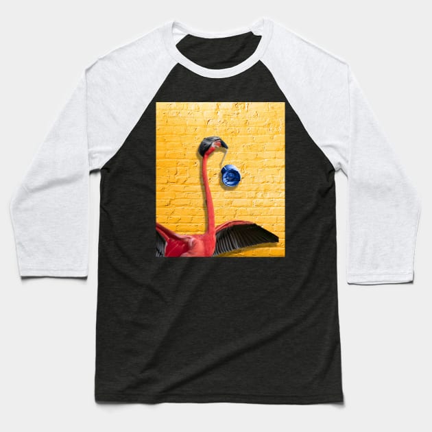 Flamingo With Classic Blue Yo-Yo Baseball T-Shirt by Random Galaxy